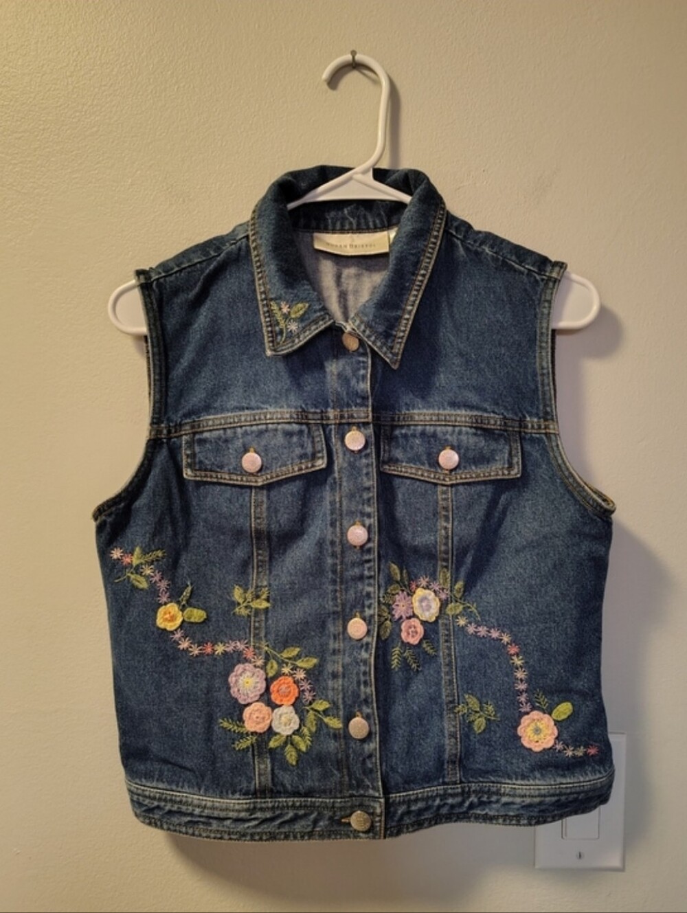 Vintage Susan Bristol Embroidered Denim Jean Vest